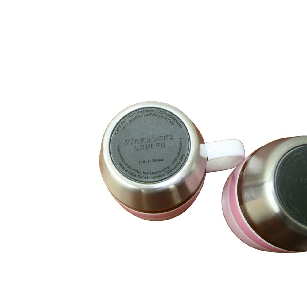 Starbucks Coffee Pink & Stainless Steel Ceramic Mugs 10oz Set Of 2 Durable & Sty - Picture 7 of 7